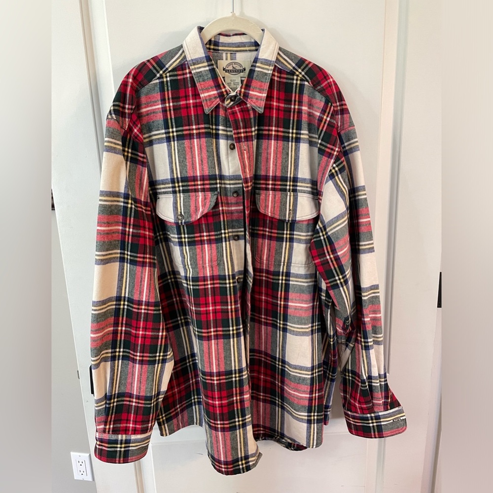 Men’s Eddie Bauer 100% Cotton Flannel Plaid Button Down Shirt Size Large Tall